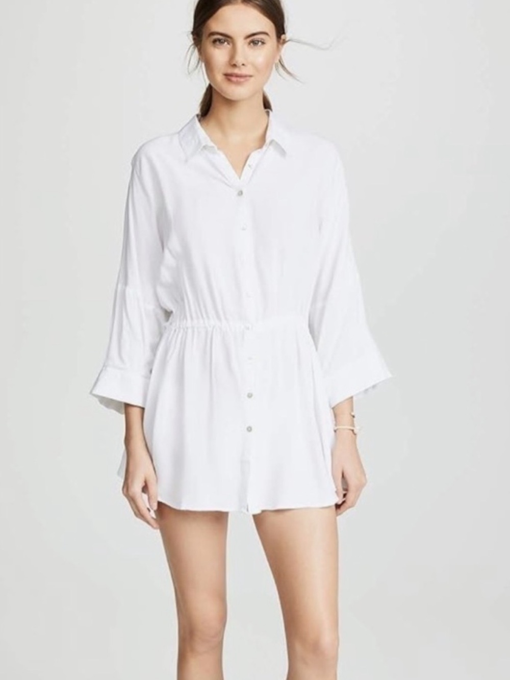 L*SPACE Pacifica White Button-Front Swim Coverup Tunic